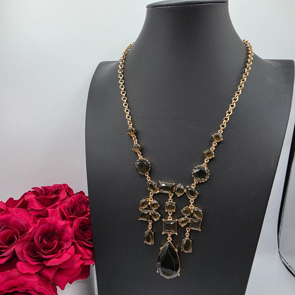 Torrid Smoky Crystal Chandelier Bib Statement Necklace Gold Tone Brown